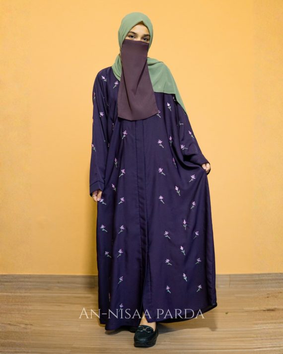 Full-length flower embroidered gown with simple silhouette