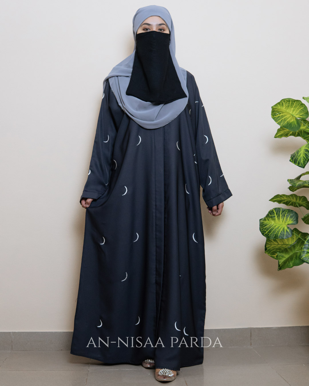 Full-length crescent embroidered gown with simple silhouette