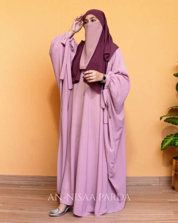 Double layer gown with inner gown and cape overlay, full-length view