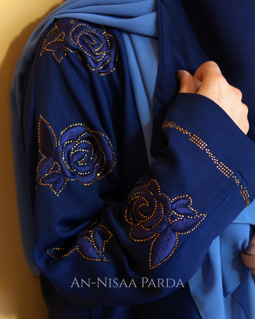 Rosette Embroidered Gown – Sleeve Detailing on Model