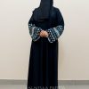 Full length view of plain abaya with vine embroidered sleeves